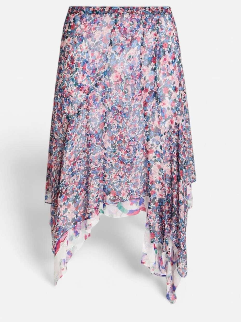 Isabel Marant Pink Multi Floral Asymmetrical Silk Skirt